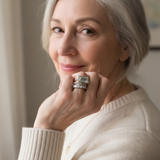 Conjunto Vintage de Anillos en Plata con Turquesa de Vidrio