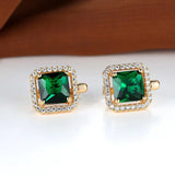 Pendientes Dorados con Zirconia Verde Cuadrada