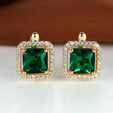 Pendientes Dorados con Zirconia Verde Cuadrada