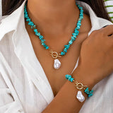 Conjunto Elegante de Joyas de Piedra Natural y Perlas
