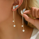 Pendientes Elegantes en Forma de Hoja con Perlas