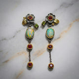 Pendientes boho con ópalo y circonita roja