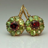 Pendientes Vintage Redondos con Cristales Verdes y Rojos