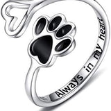 Anillo Artesanal con Patita y Corazón – Ajustable, Plata Esterlina 925