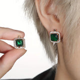 Pendientes Dorados con Zirconia Verde Cuadrada