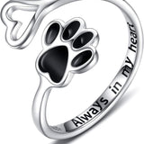 Anillo Artesanal con Patita y Corazón – Ajustable, Plata Esterlina 925