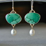 Pendientes Vintage con Piedra Turquesa y Perla