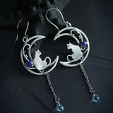 Pendientes Boho de Circón Azul con Gato en Plata