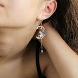 Pendientes Boho de Circón Azul con Gato en Plata