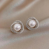 Pendientes Espirales Brillantes con Perlas Elegantes