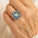 Anillo Vintage en Plateado con Zircónia Azul