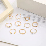 Conjunto de 10 Anillos Bohemios Baño de Plata y Oro