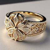 Anillo Exótico Floral en Oro con Circonita