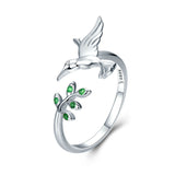 Anillo Colibrí con zirconitas verdes en plata