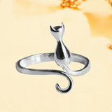 Anillo Ajustable con Gatito en Plata