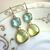 Pendientes Irregulares en Resina Azul Vintage Verde