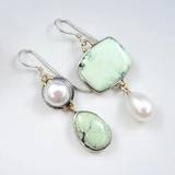 Pendientes asimétricos de perla y esmalte verde