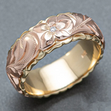 Anillo Esculpido con Rosa en Dos Tonos