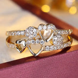 Anillo Corazones de Oro y Cristal