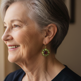 Pendientes Vintage Redondos con Cristales Verdes y Rojos