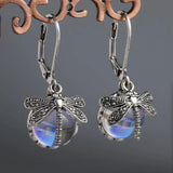 Pendientes Esféricos de Libélula en Plata Antigua