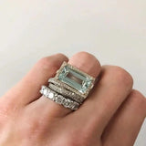 Conjunto Vintage de Anillos en Plata con Turquesa de Vidrio