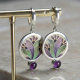 Pendientes Boho con Cristales Morados en Plata de Ley