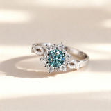 Anillo en Forma de Flor con Cristal Turquesa