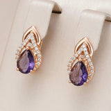 Pendientes Elegantes Dorados con Cristal Morado Colgante