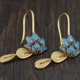 Pendientes Boho Loto Azul en Oro