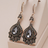 Pendientes Elegantes de Cristal Negro Mandala