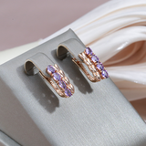 Pendientes Elegantes y Brillantes en Circón Dorado y Morado