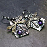 Pendientes Vintage de Libélula con Cristales Morados