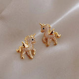 Pendientes de Unicornio Dorados Brillantes
