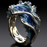 Anillo Vintage Dorado Oceánico Ondulado
