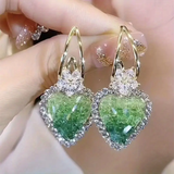 Pendientes en Forma de Corazón Verde Brillante