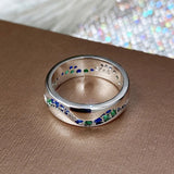 Anillo Vintage Plateado con Piedras Azules y Verdes en Forma de Onda