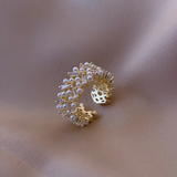 Anillo Ajustable Vintage con Perlas y Cristales Dorados
