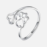 Anillo Artesanal con Patita y Corazón – Ajustable, Plata Esterlina 925