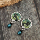 Pendientes Vintage Colgantes con Gato Negro Tropical