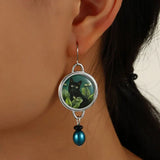 Pendientes Vintage Colgantes con Gato Negro Tropical